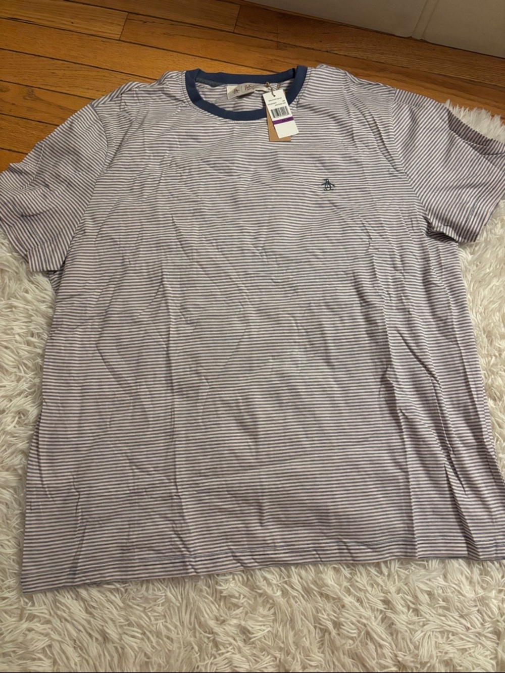Original Penguin Striped Crewneck Tee in Navy & White